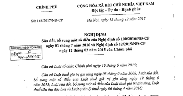 Đã có Nghị định 146/2017/NĐ-CP: Thuế GTGT, TNDN áp dụng từ 2018